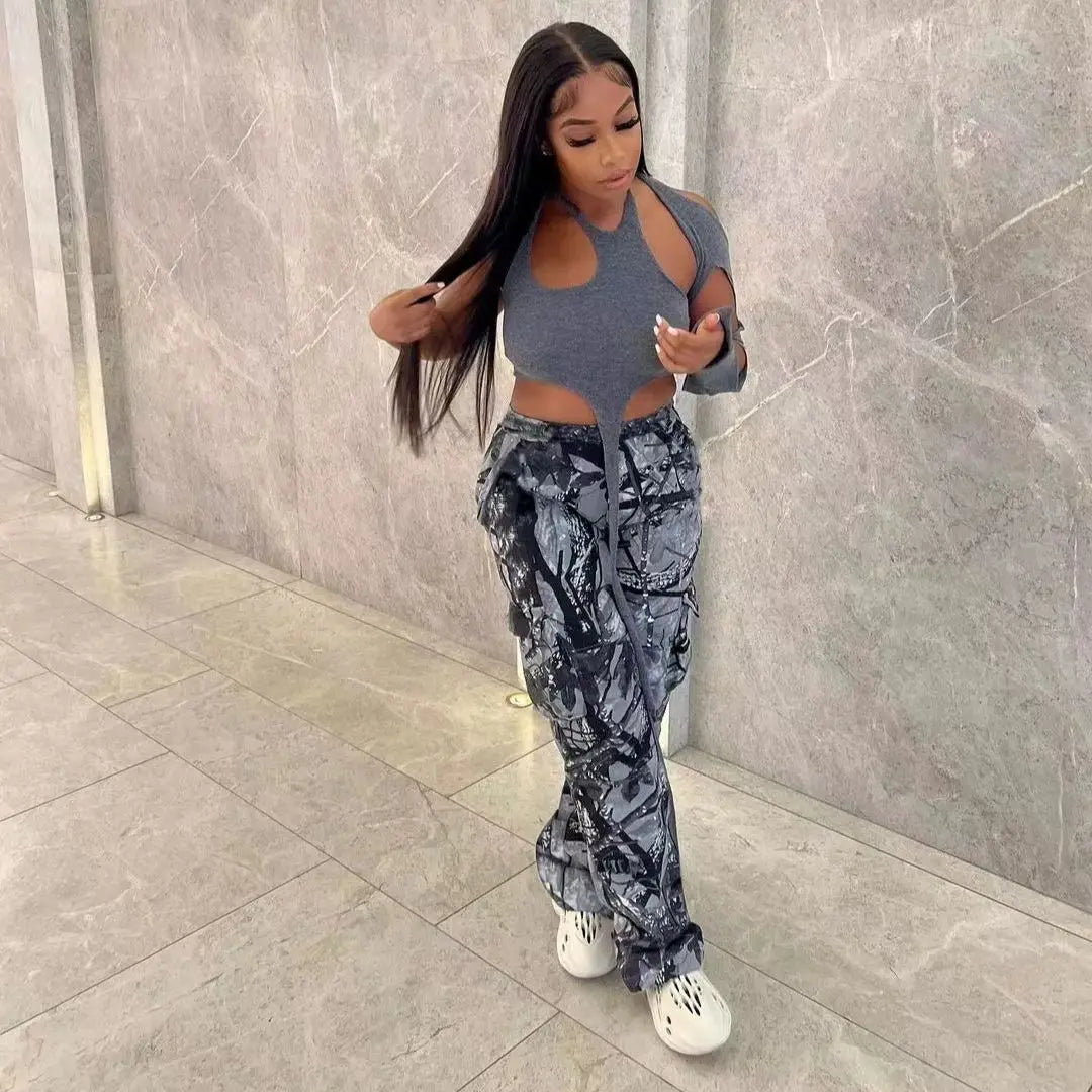 Camouflage Wide Leg Cargo Pants
