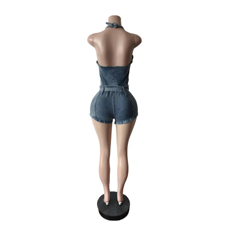 Denim Bodycon Shorts Romper
