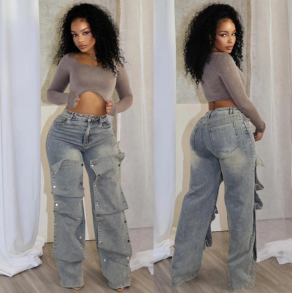 Denim Detachable High Waisted Pants.