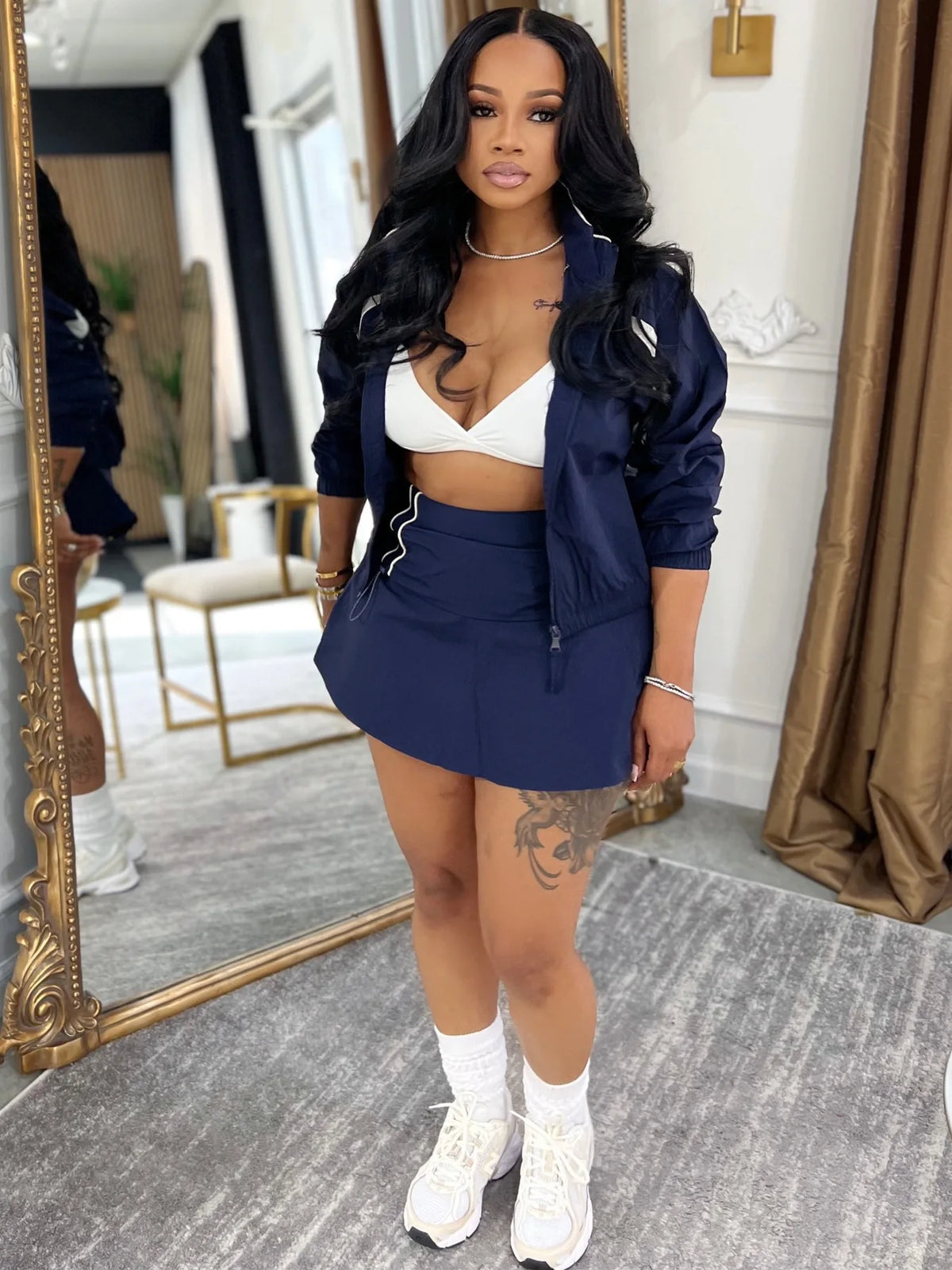 Drawstring Crop Top and Skirt Matching Set