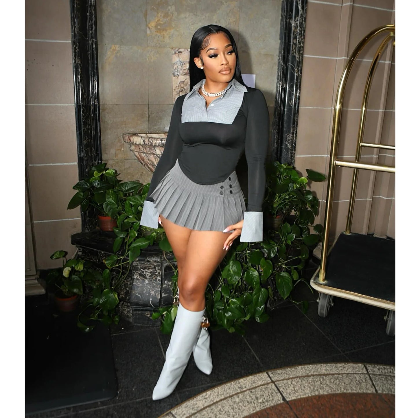 Pleated Mini Two-Piece Skirt Set.