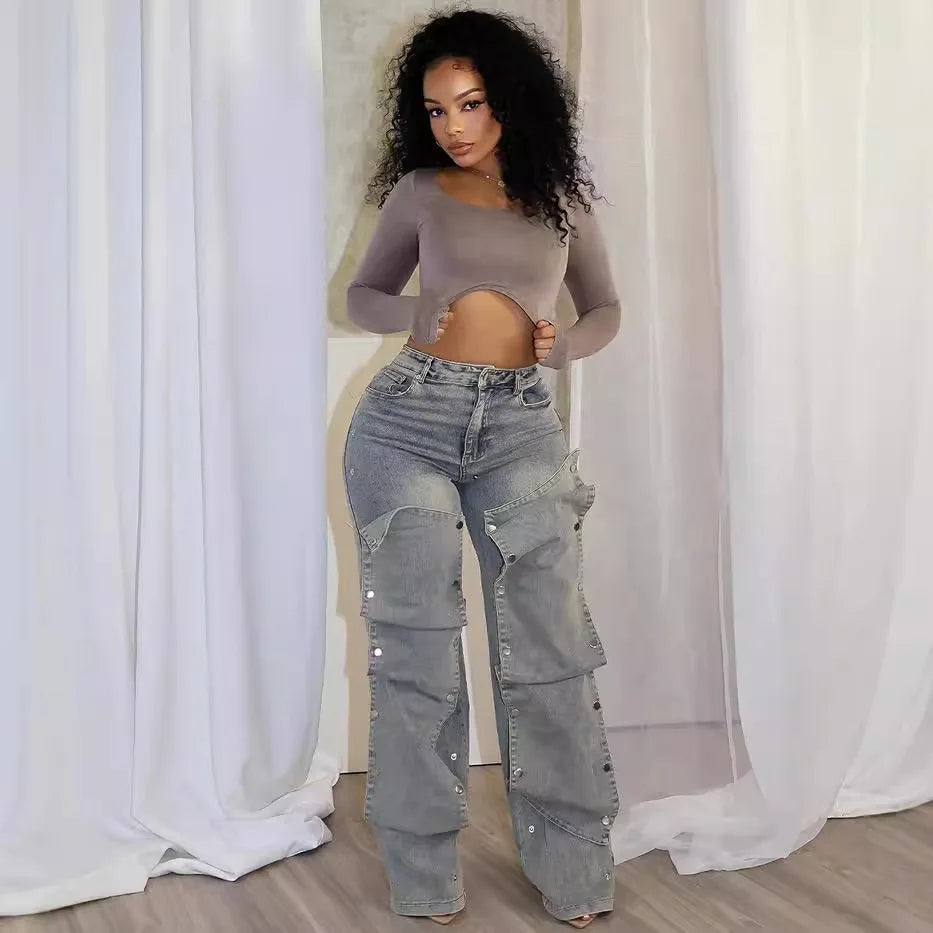 Denim Detachable High Waisted Pants.