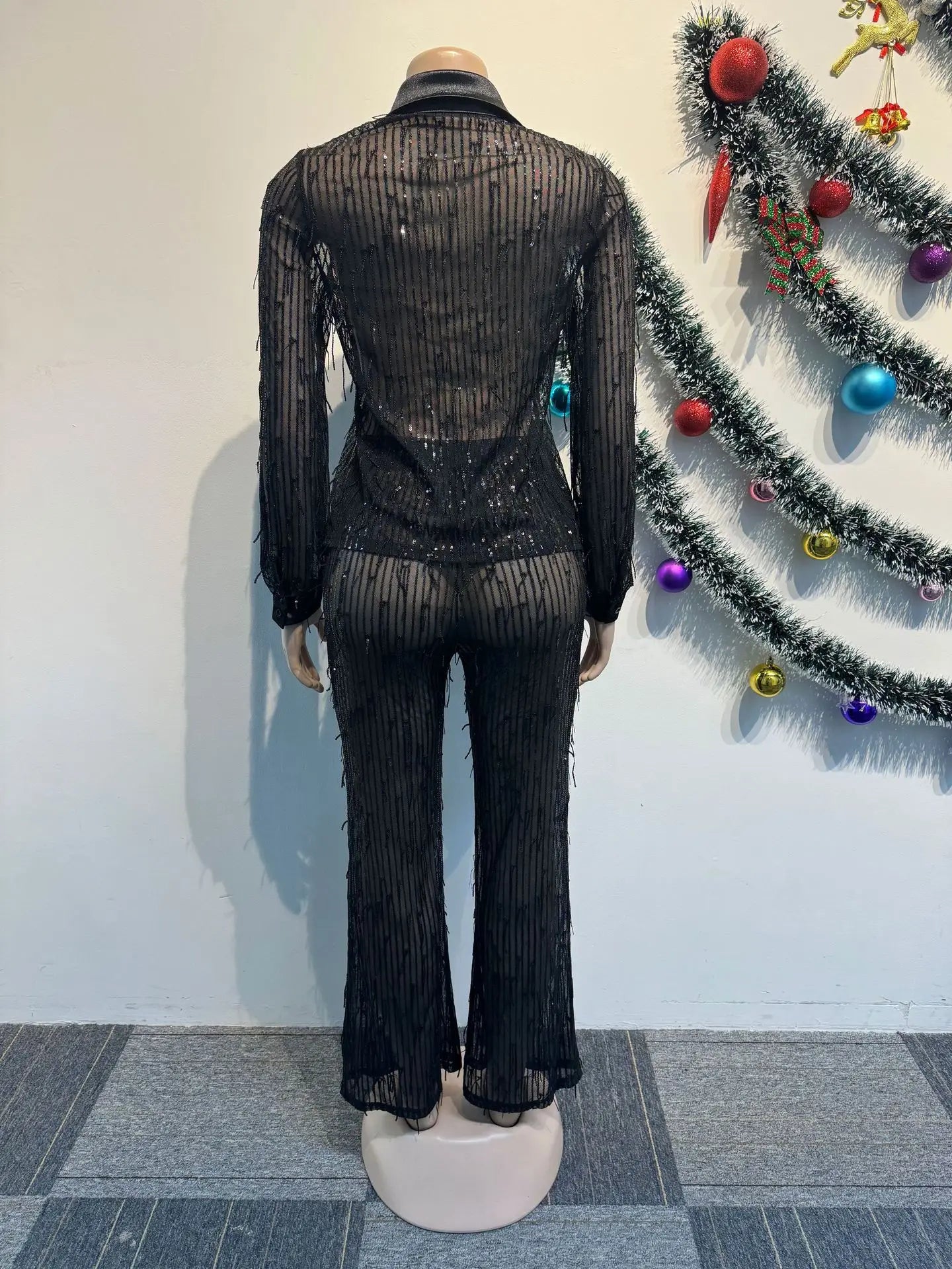 Fringe Sequin Two-Piece Pant Set