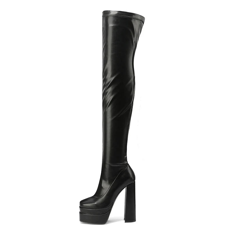 Square Toe Platform Over the Knee Heel Boots