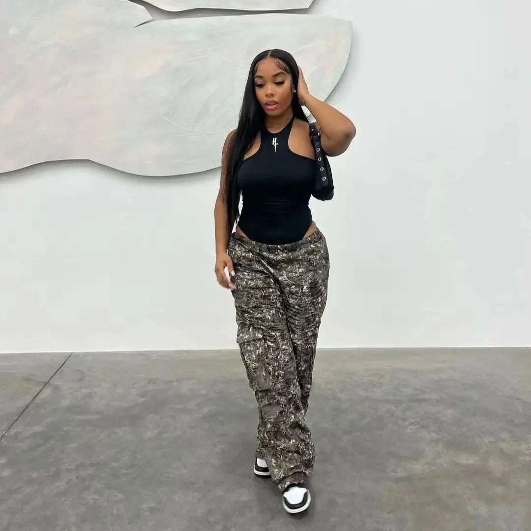 Camouflage Wide Leg Cargo Pants