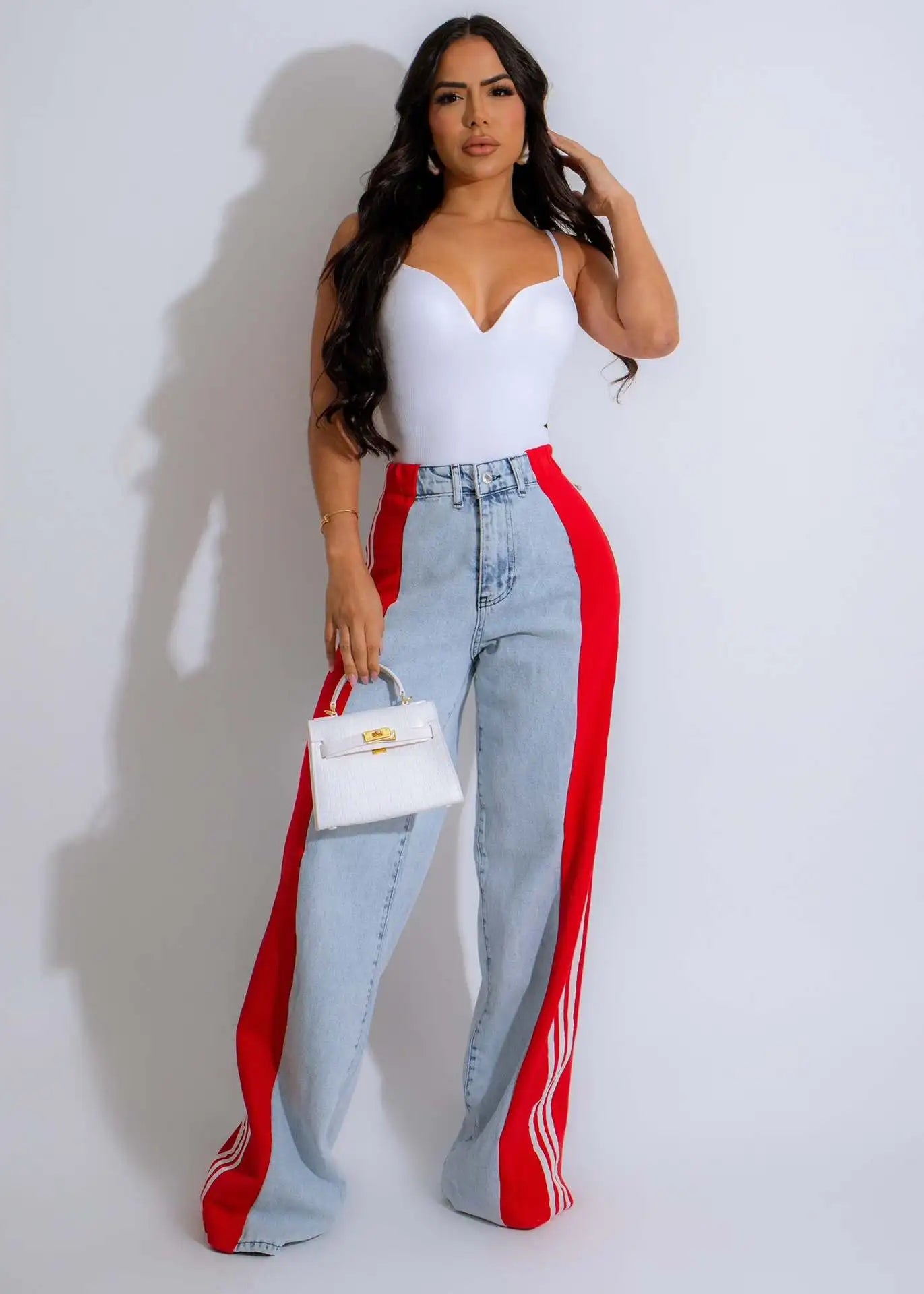 Fia Denim Striped High Waist Pants