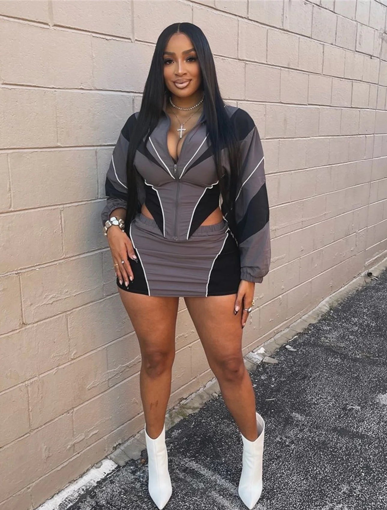 Lydia Jacket and Two-Piece Mini Skirt Set.