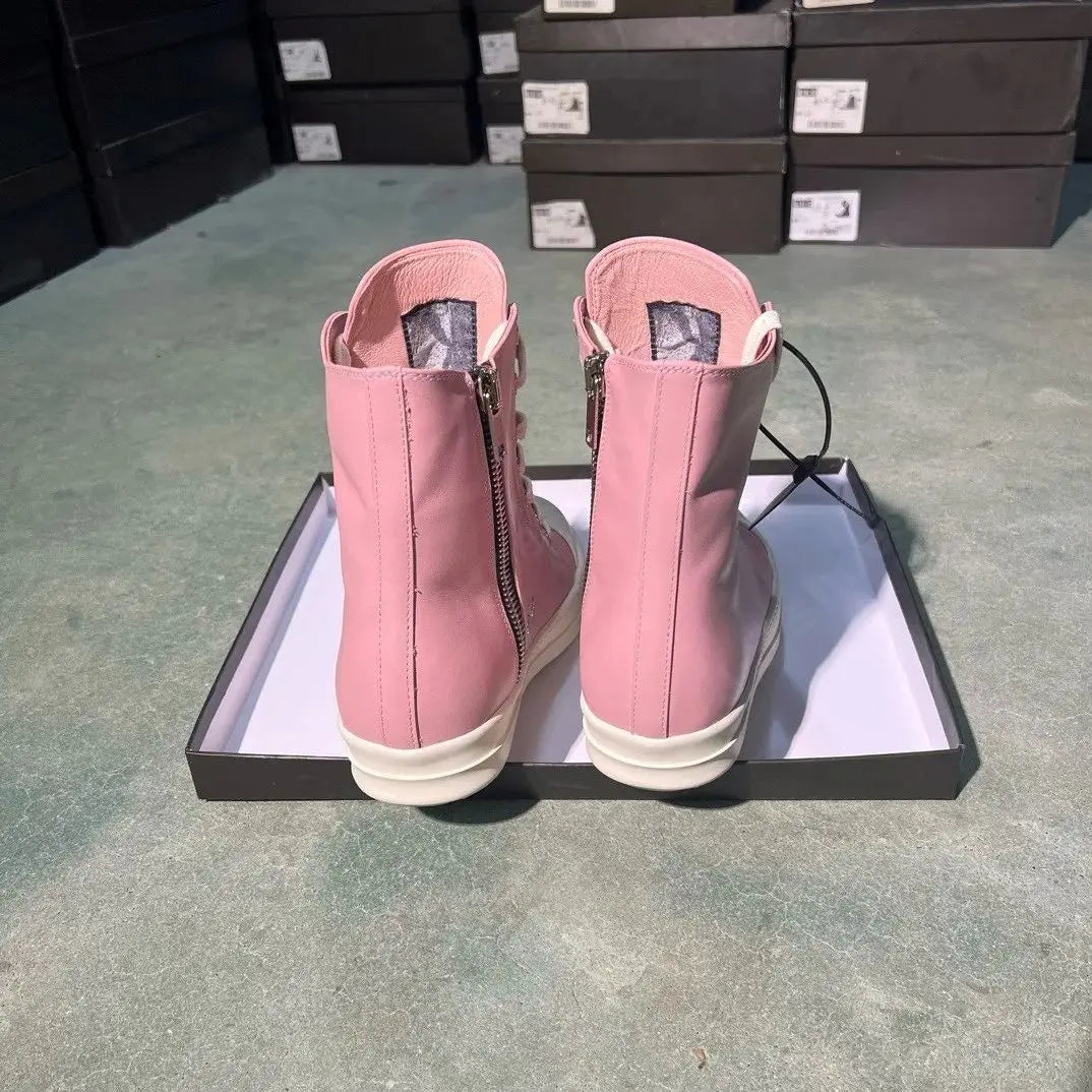 High Top Luxury Leather Lace Up Zip Sneaker.