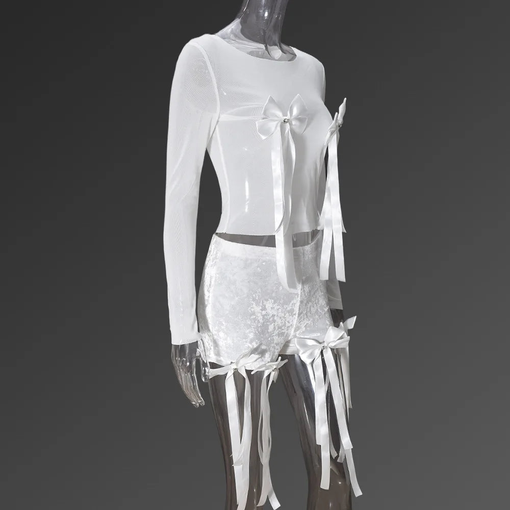 Bow Mesh Two-Piece Short Set