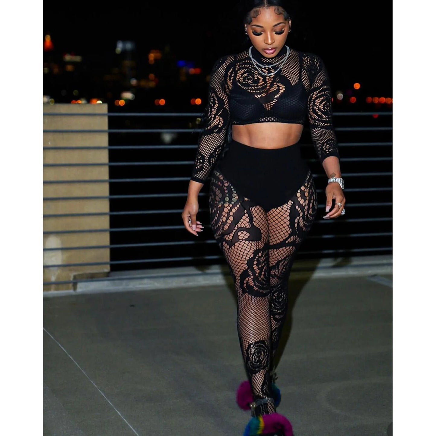 Lace Me Mesh Two-Piece Pant Set.