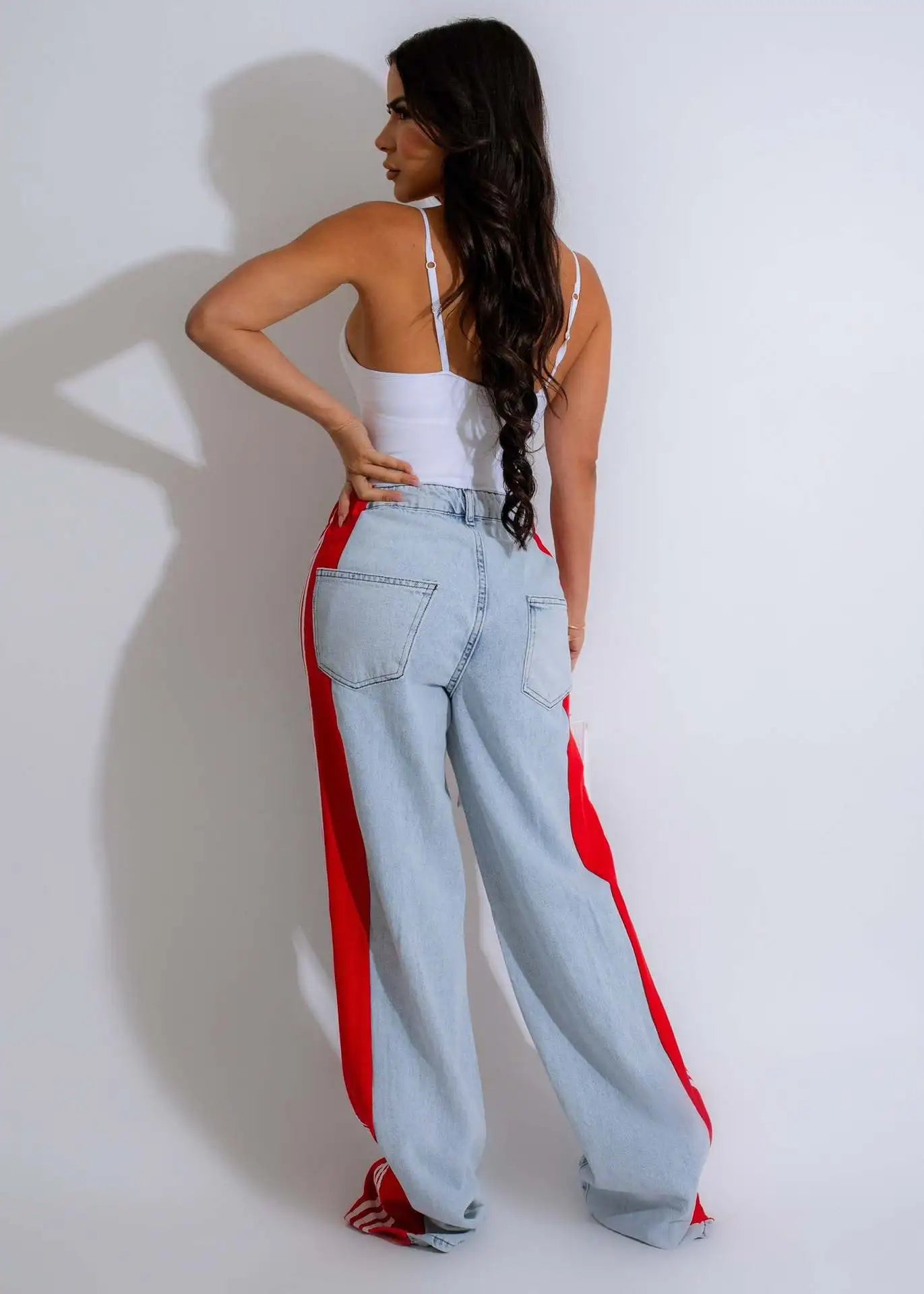 Fia Denim Striped High Waist Pants