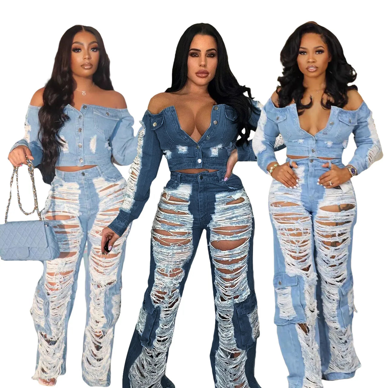 Ripped High Waist Cargo Pocket Jeans
