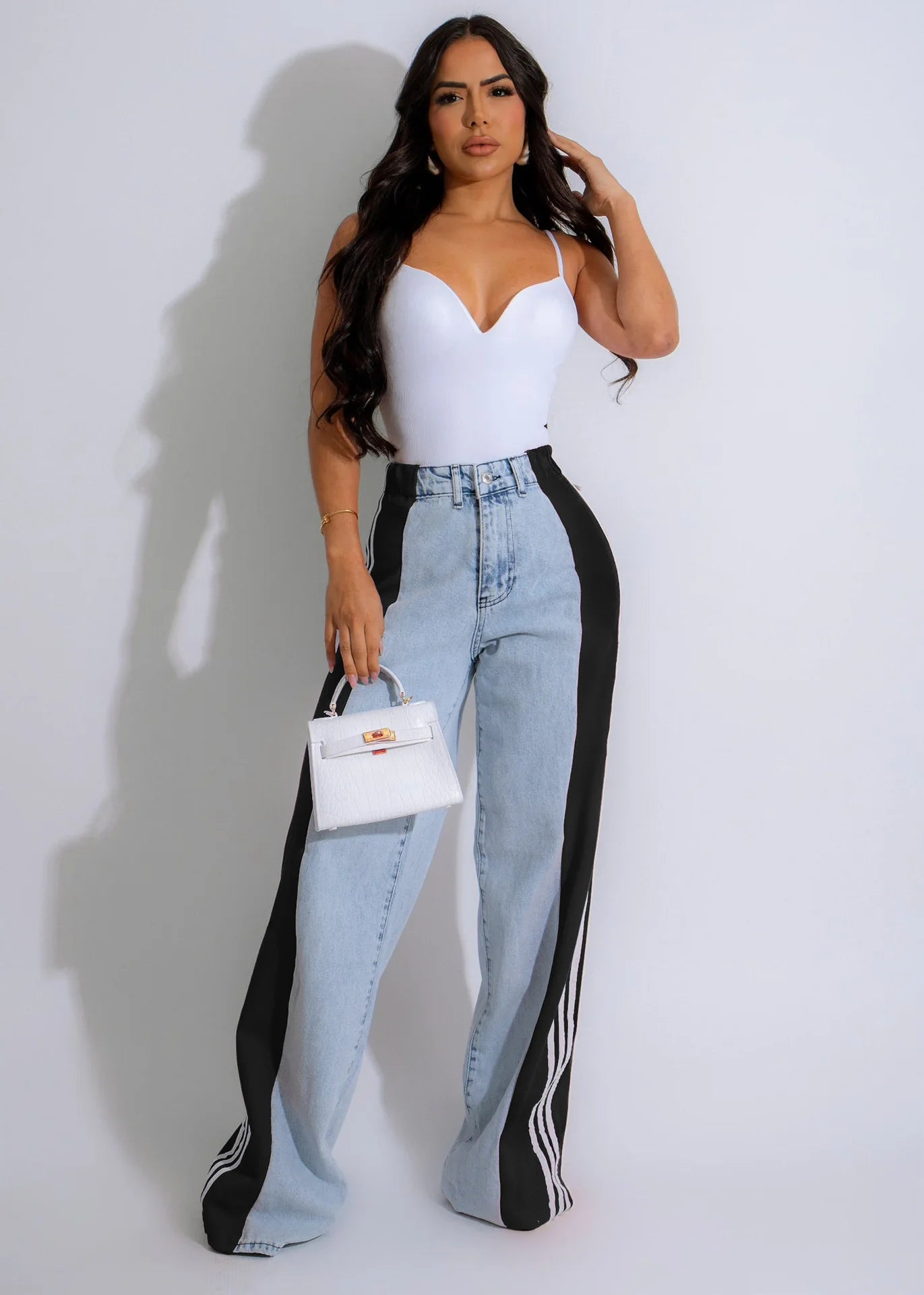 Fia Denim Striped High Waist Pants
