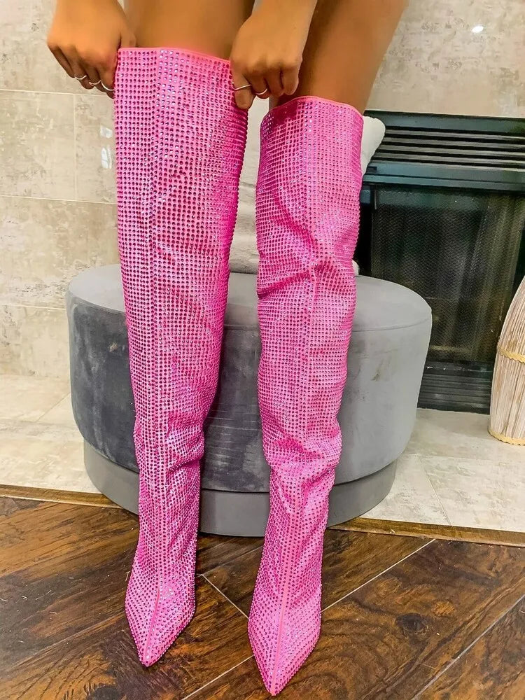 Rhinestone Catwalk Knee Boots
