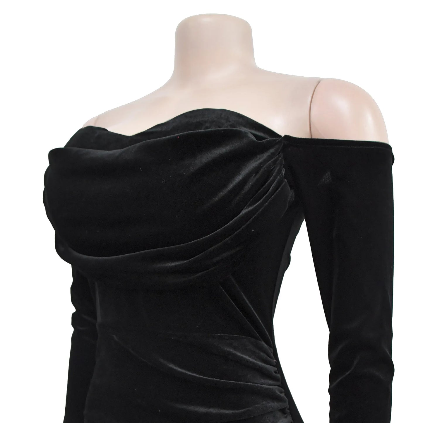 Velvet Off Shoulder Bodycon Maxi Dress.