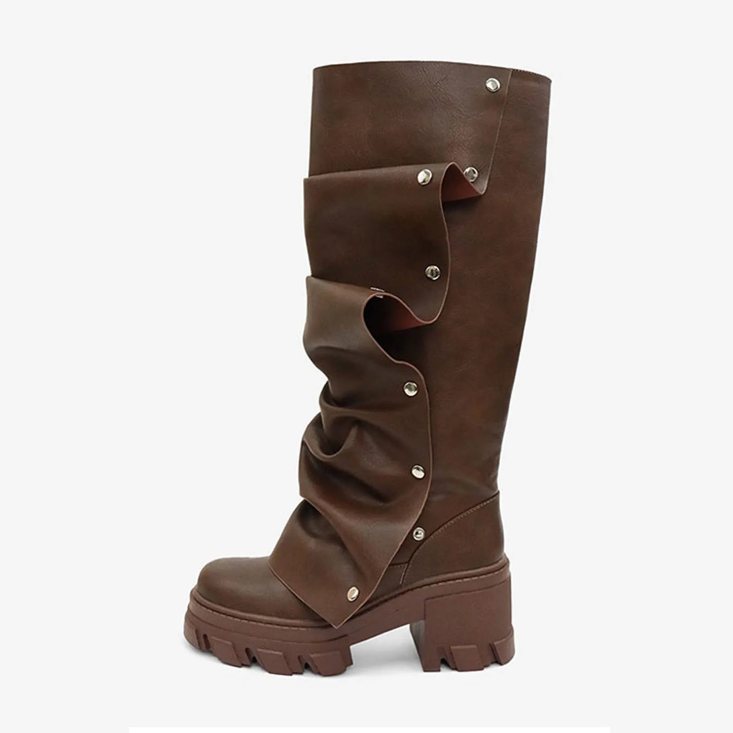 Chunky Metal button Knee high boots