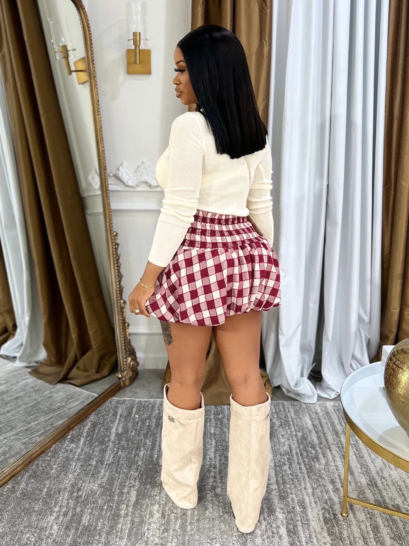 Puff Plaid Mini Skirt.