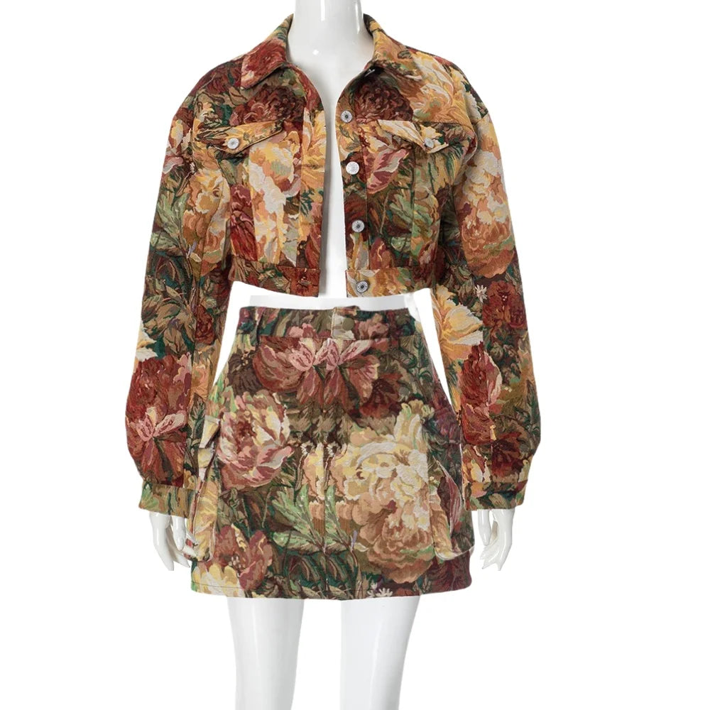 Vintage Floral Print Crop Jacket