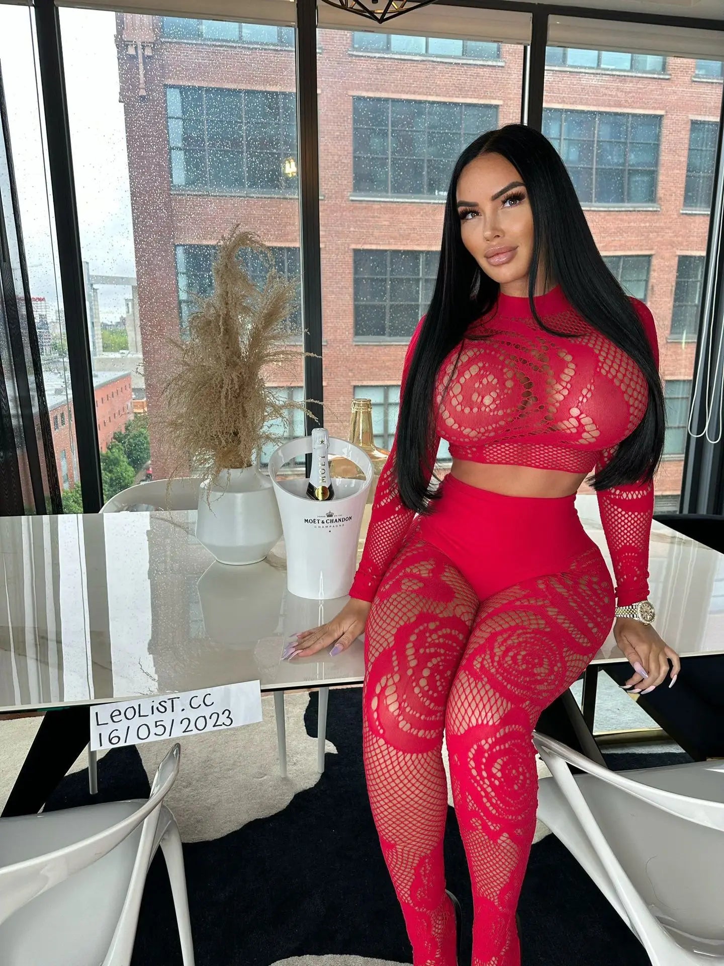 Lace Me Mesh Two-Piece Pant Set.