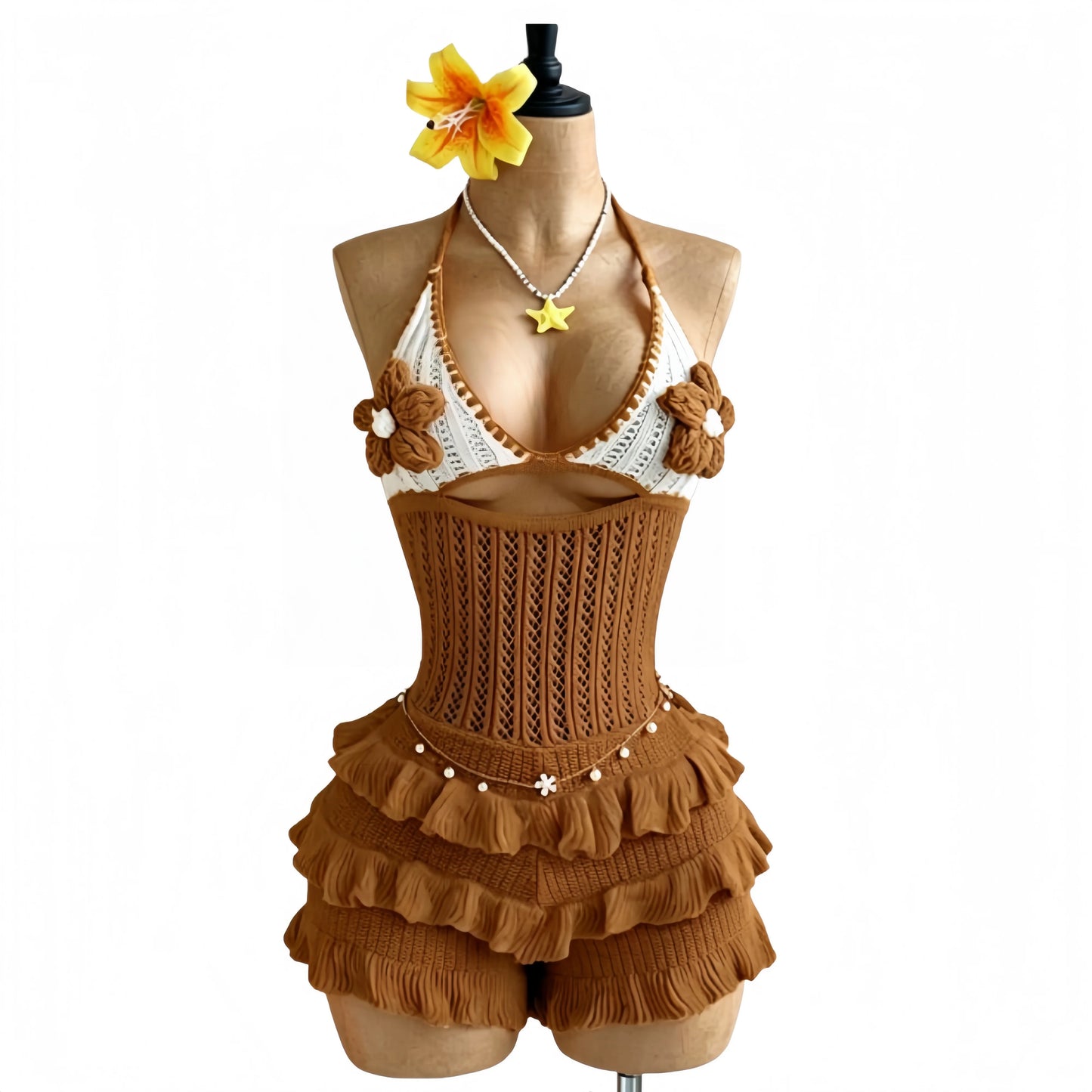 Flower Lace-up Halter Romper