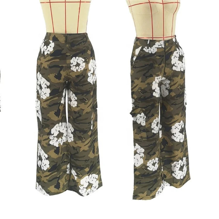 Flower Camouflage Print Cargo Pants