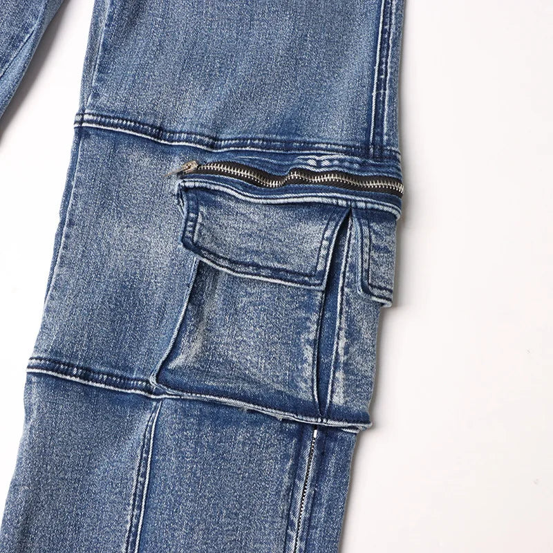 High Waist Stretchy Cargo Jeans