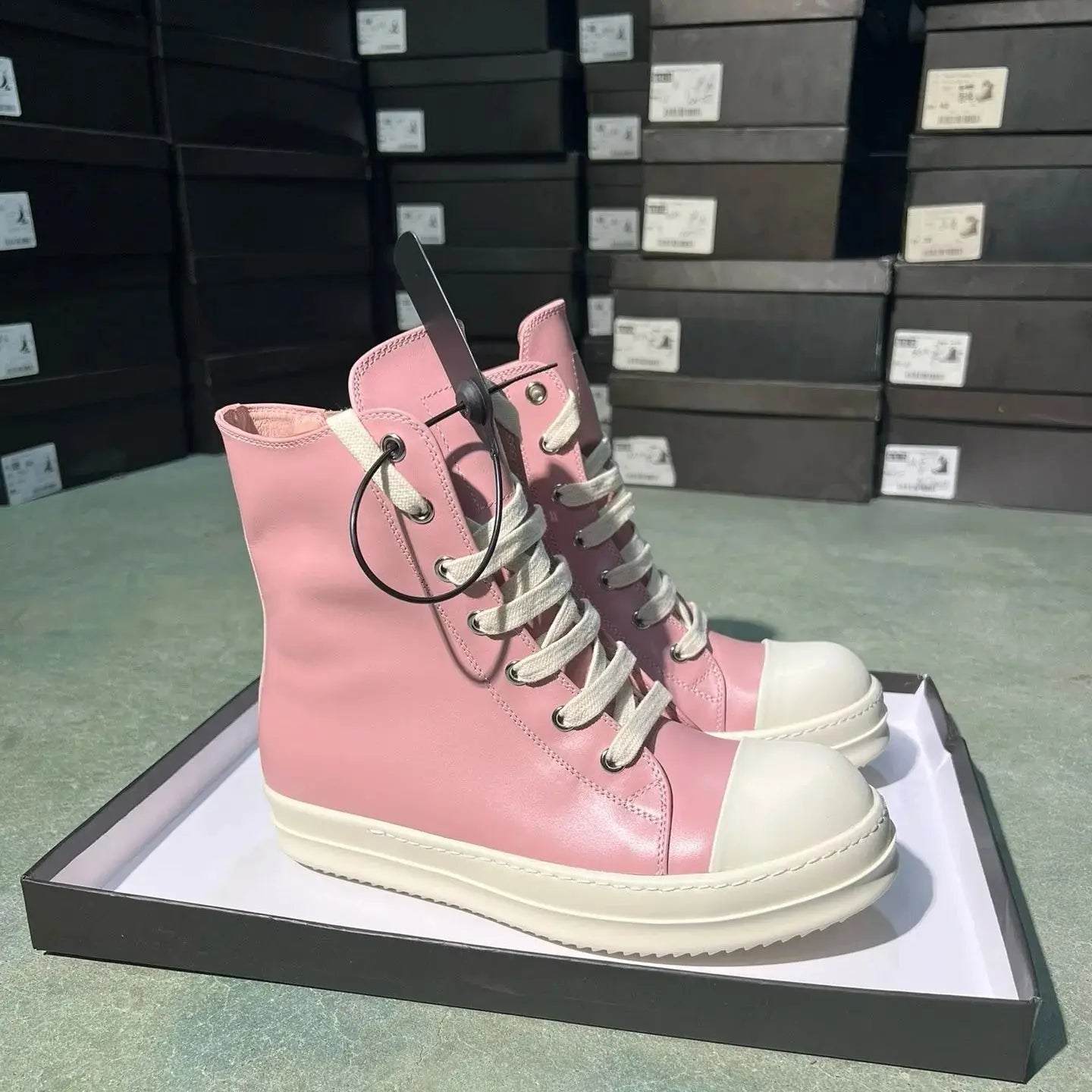 High Top Luxury Leather Lace Up Zip Sneaker.