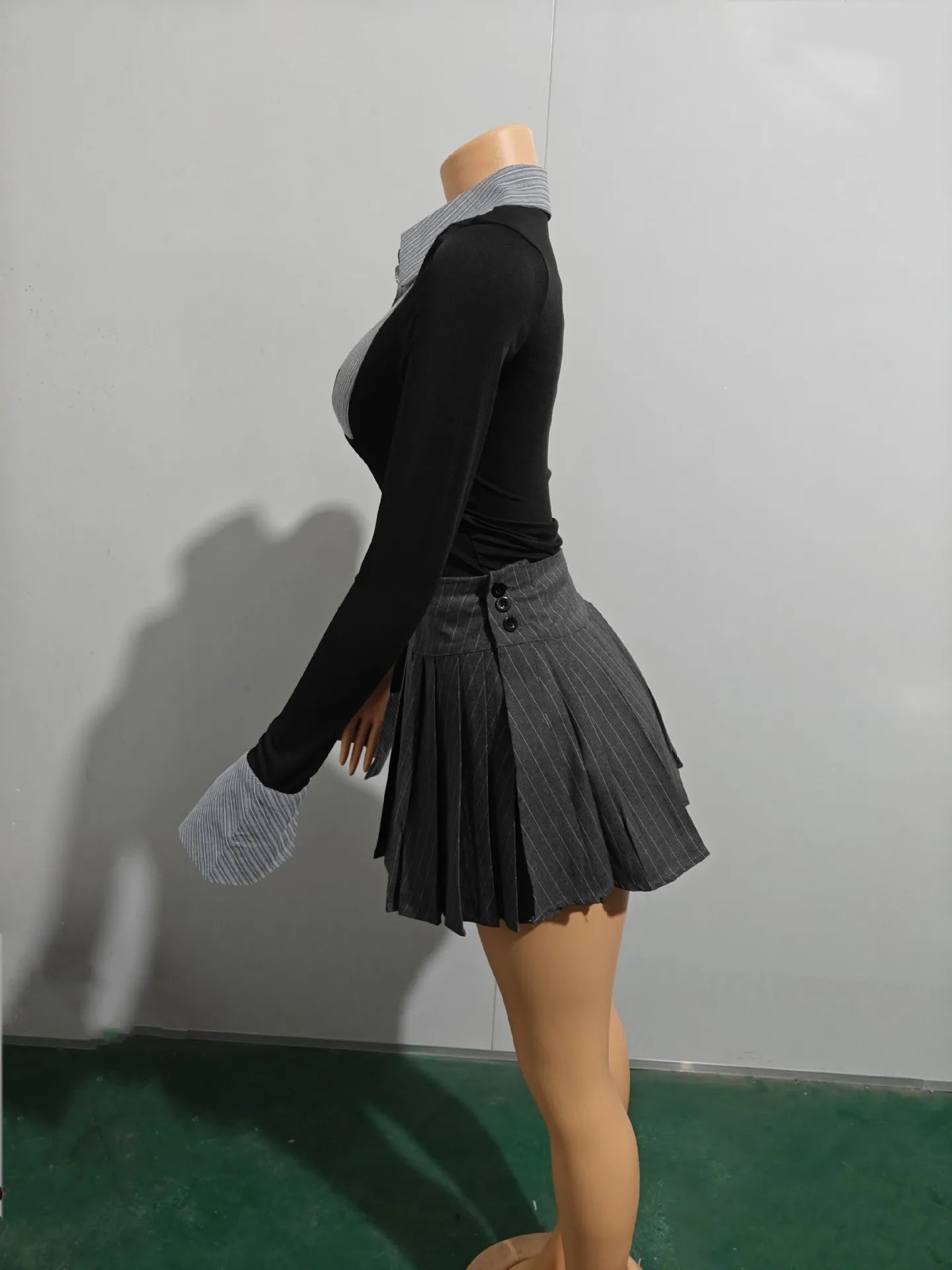 Pleated Mini Two-Piece Skirt Set.