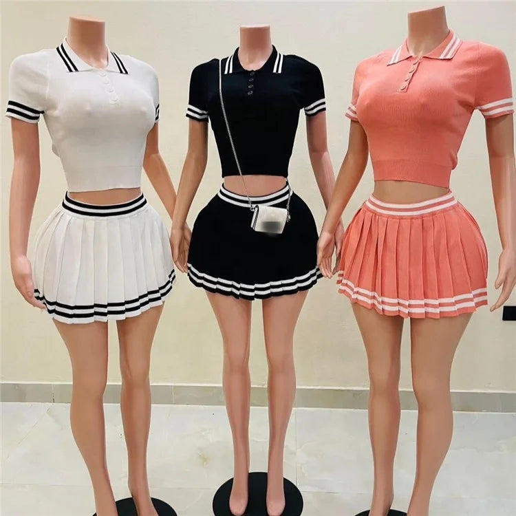 Striped Pleated Tennis Skirt Set