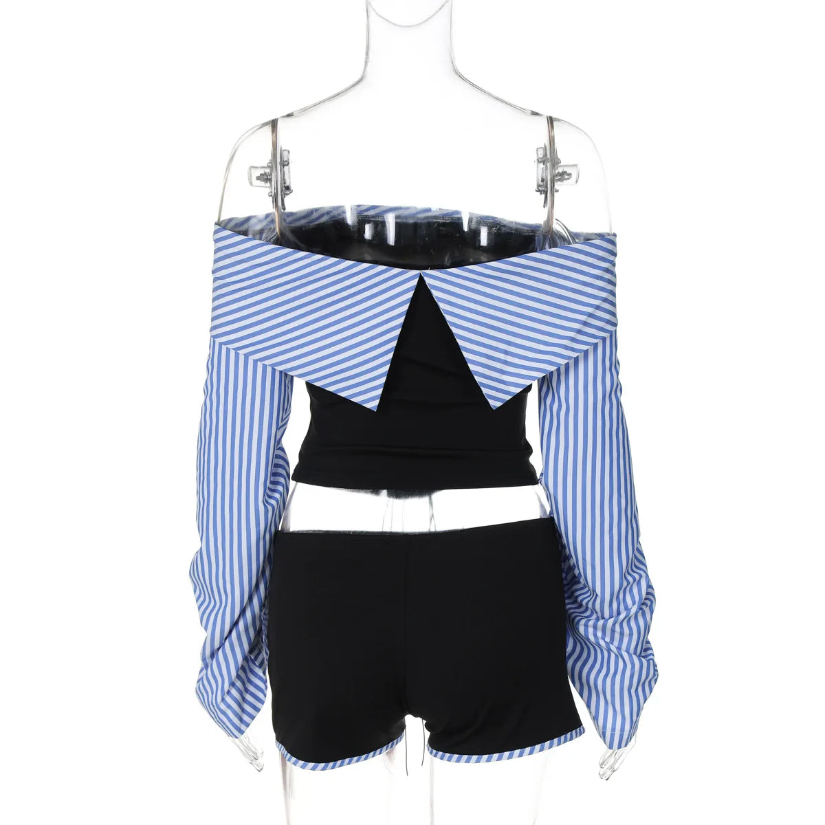 Off Shoulder Striped Bandage Short Set
