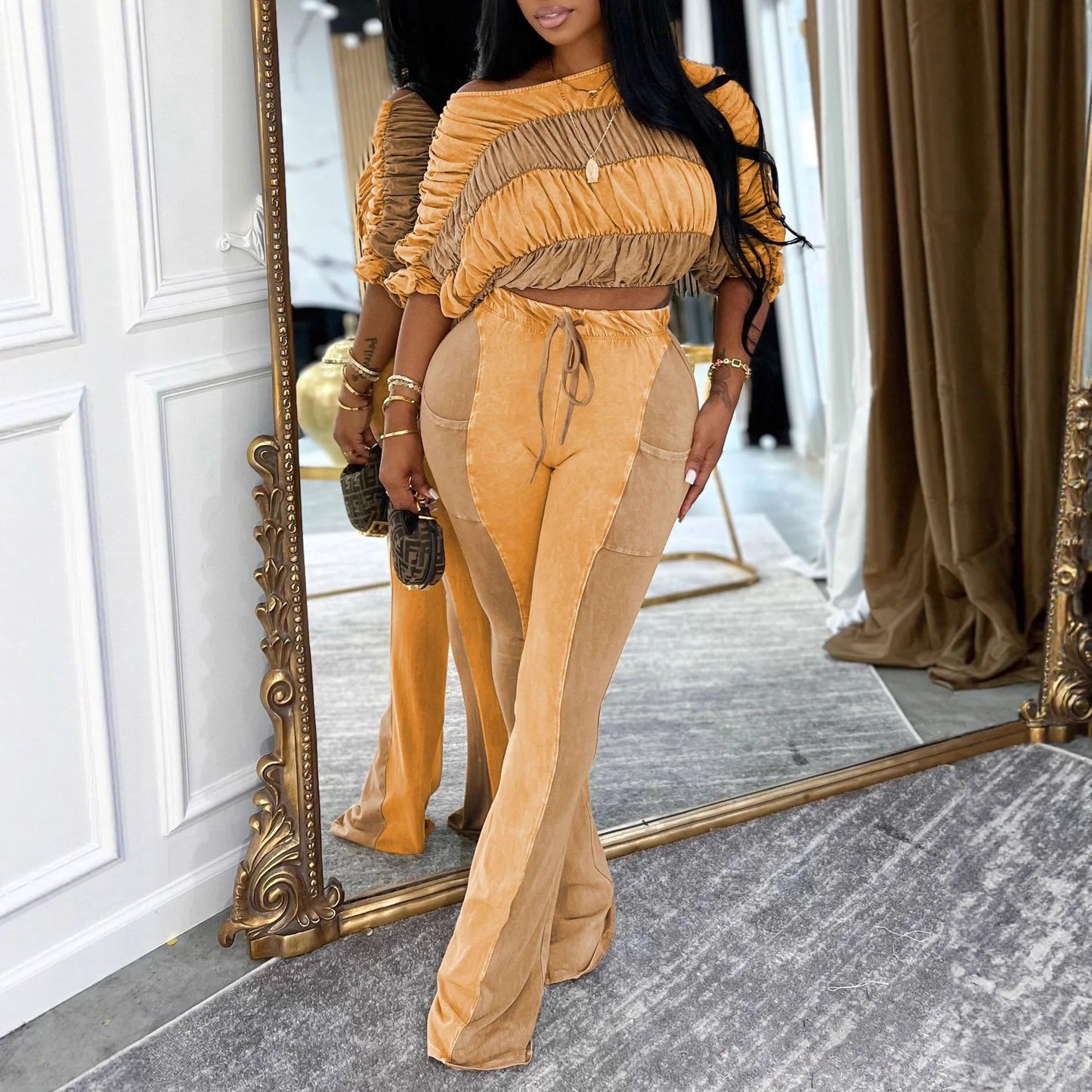 Off Shoulder Flare Pants set