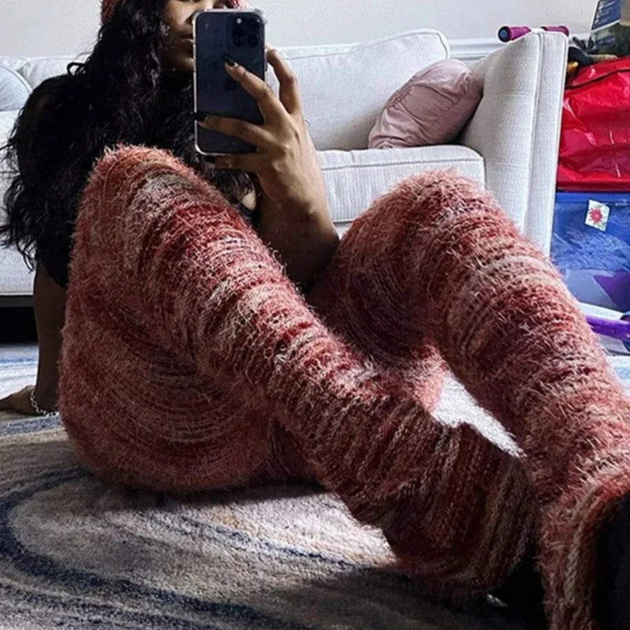 Fur Stacked Pants
