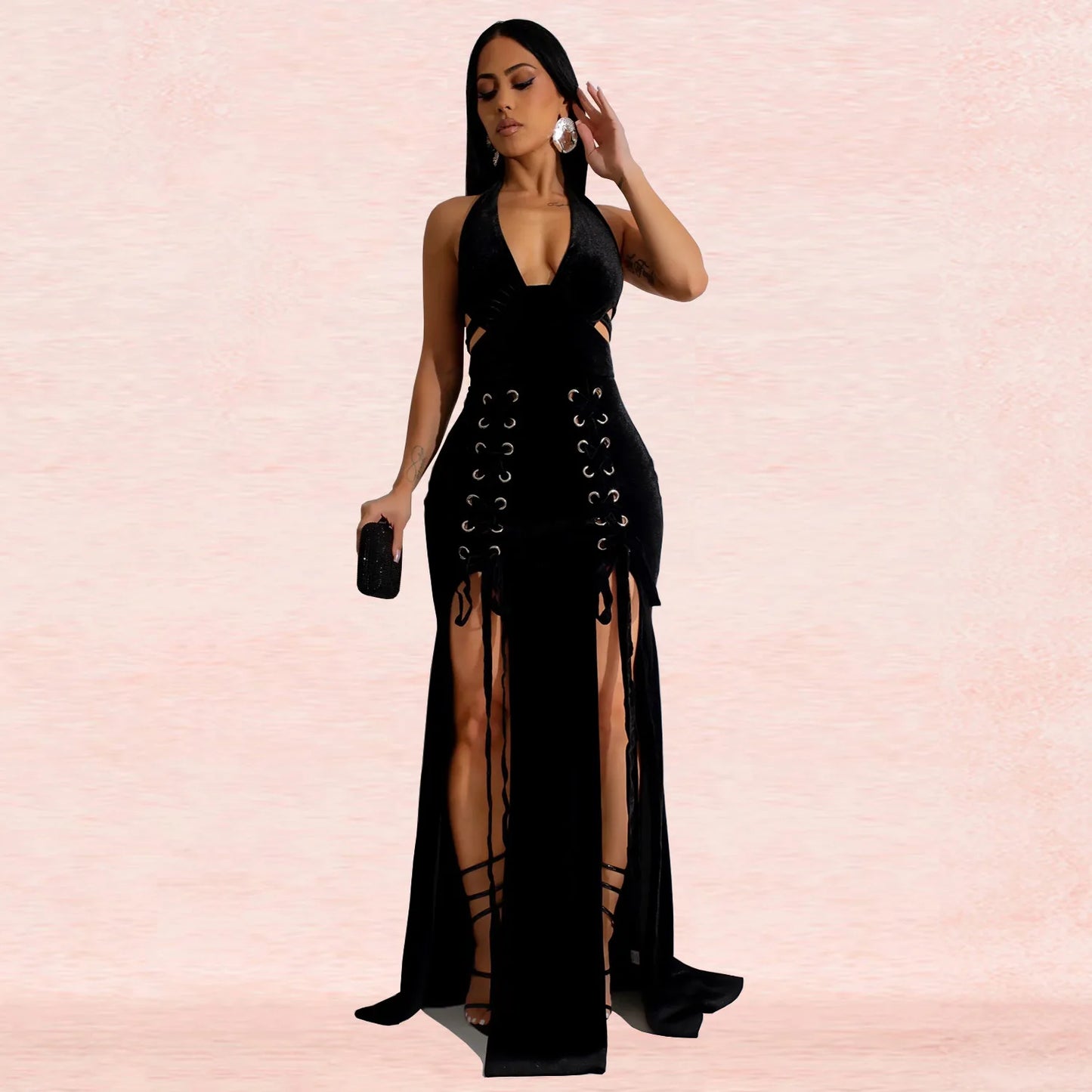 Lovely Bandage Velvet V-Neck Bodycon Dress.