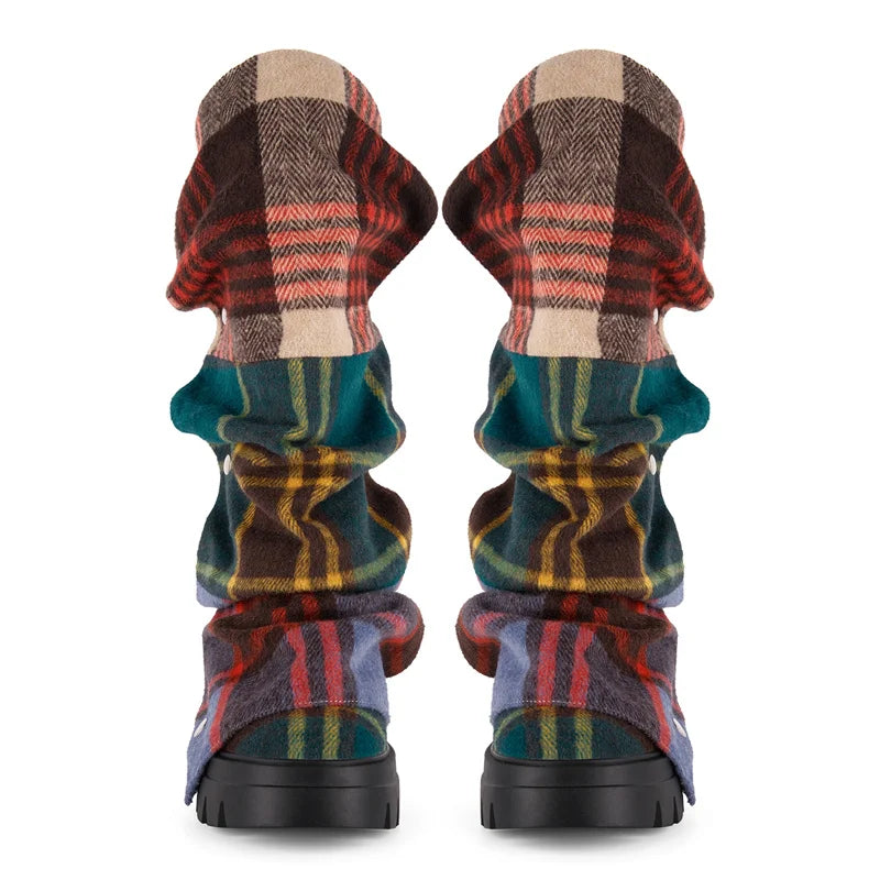 Plaid Platform Block Heel Pull-on Boots