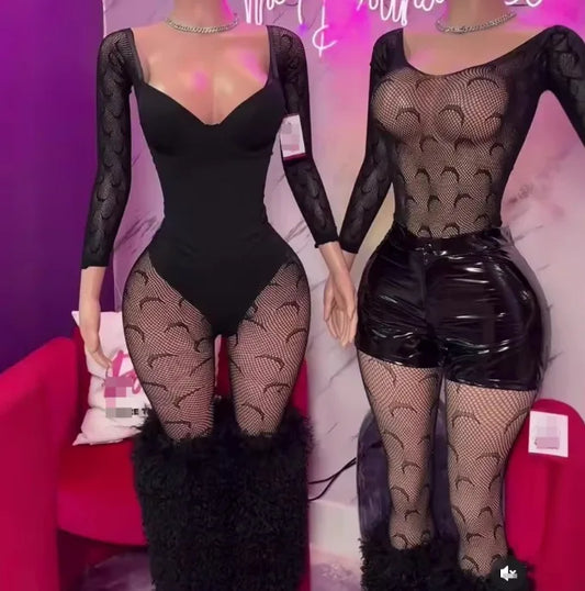 Fishnet Mesh See-Through Bodycon Jumpsuit