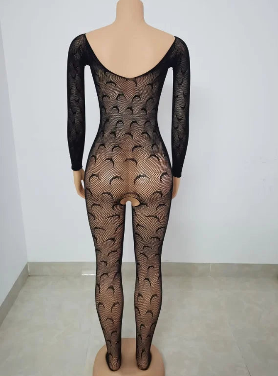 Fishnet Mesh See-Through Bodycon Jumpsuit