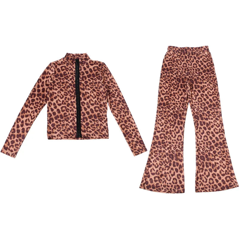 Leopard Zipper Matching Two-piece Set