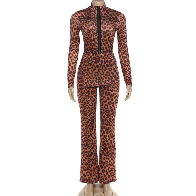 Leopard Zipper Matching Two-piece Set