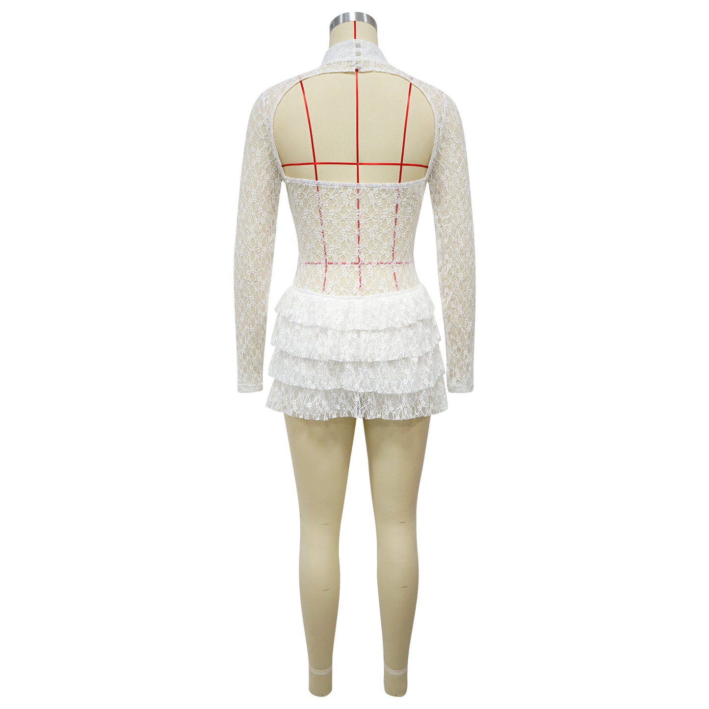 Lace Ruffles Backless Shorts Romper