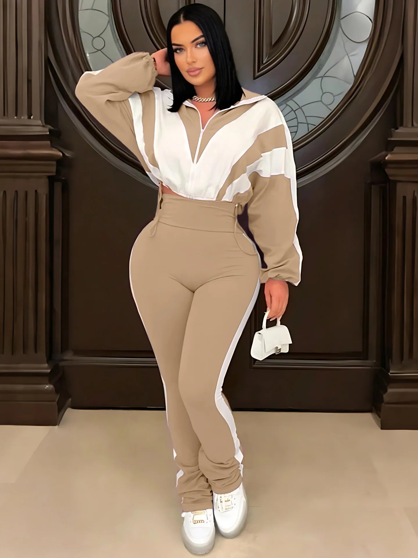 Color Block Pants Tracksuit Set.