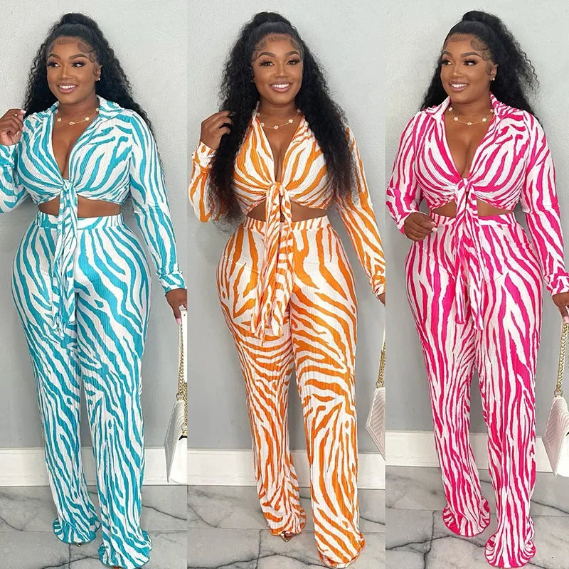 Zebra Stripe Top and Wide Leg Pants Set