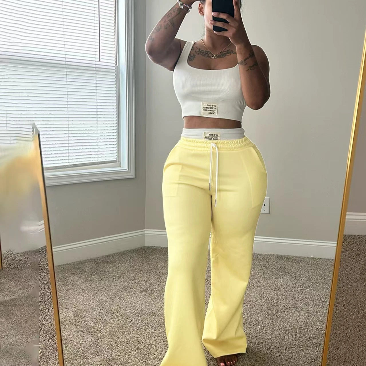 Solid Tank Top + Drawstring Pants Set.