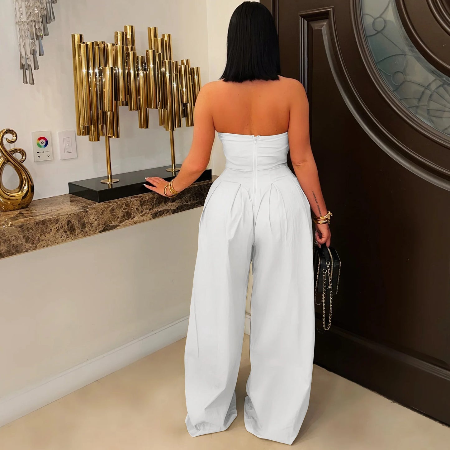 Button Strapless One-Piece Romper