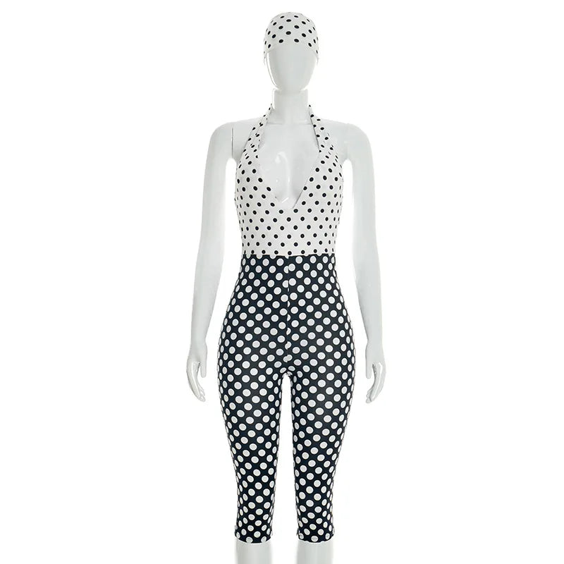 Polka Dot Print Bodycon Jumpsuit