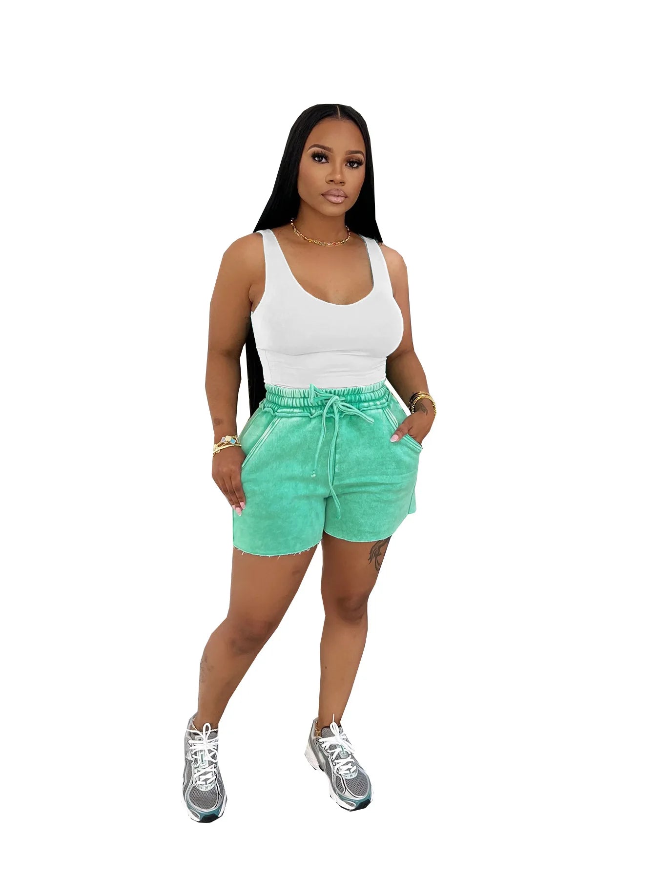 Distressed Mini Drawstring Loose Short Set.