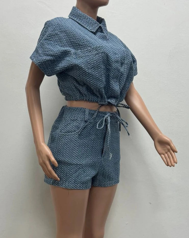 Denim Two-Piece Shorts Set