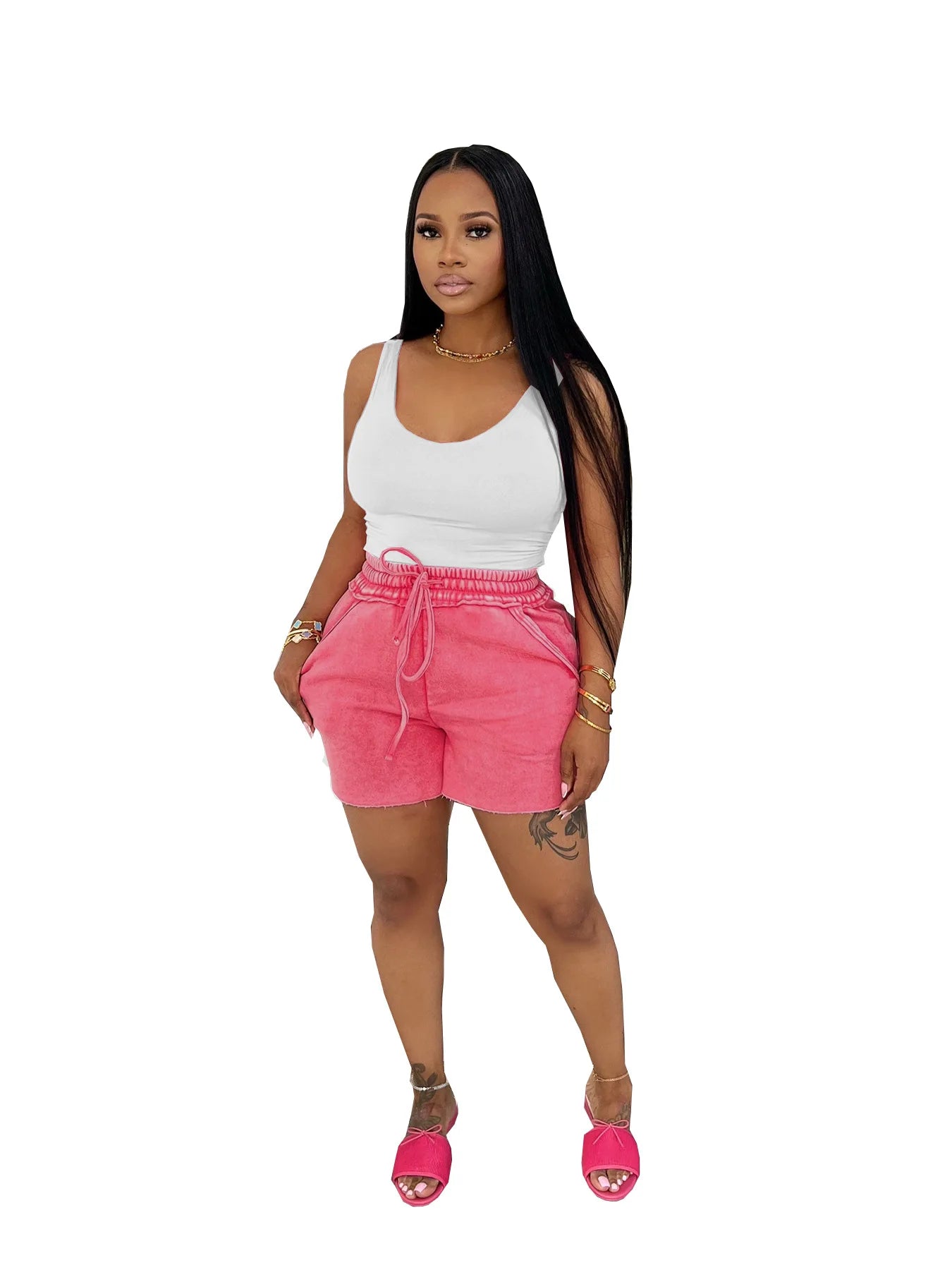 Distressed Mini Drawstring Loose Short Set.