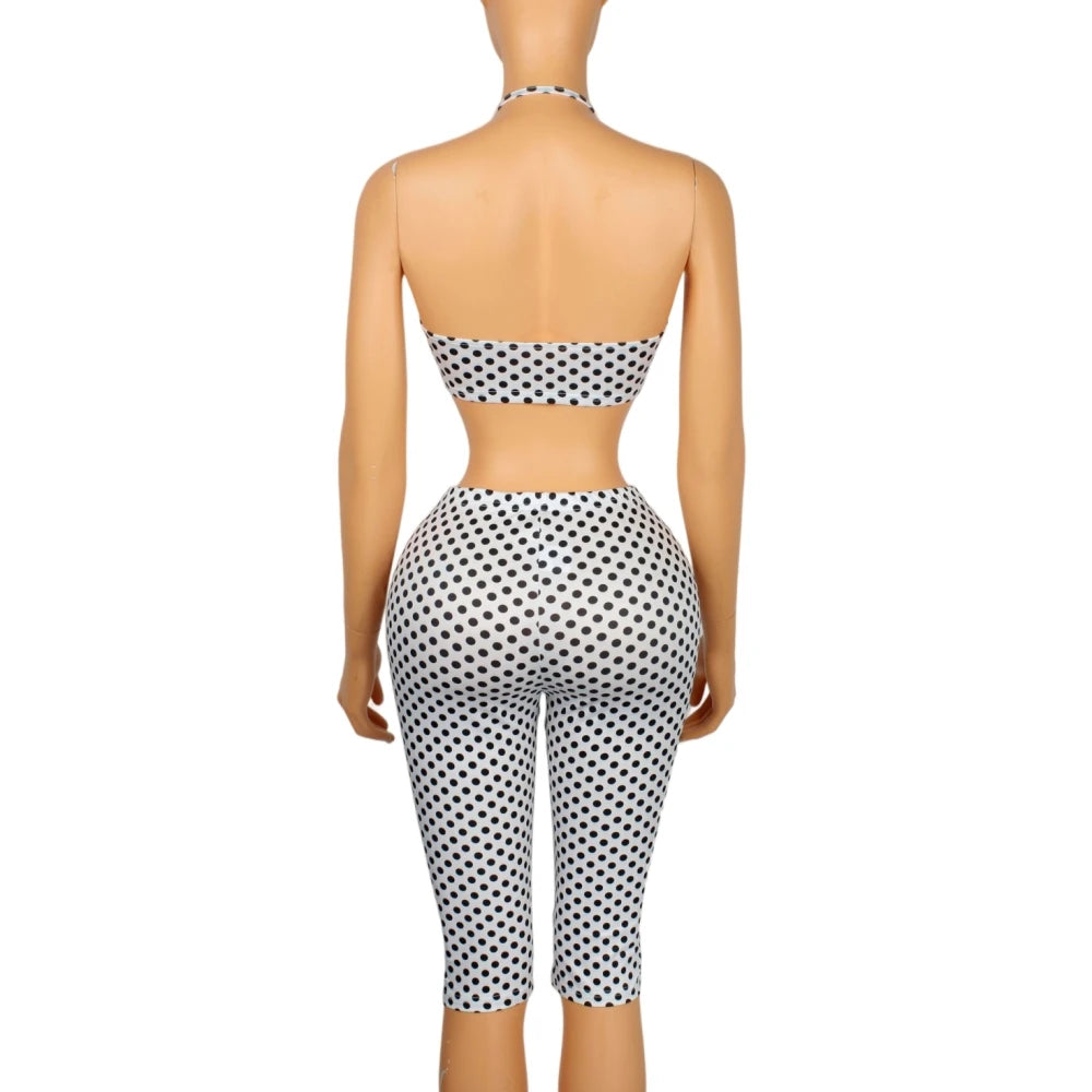 Polka Dot Print Hollow Two-Piece Set
