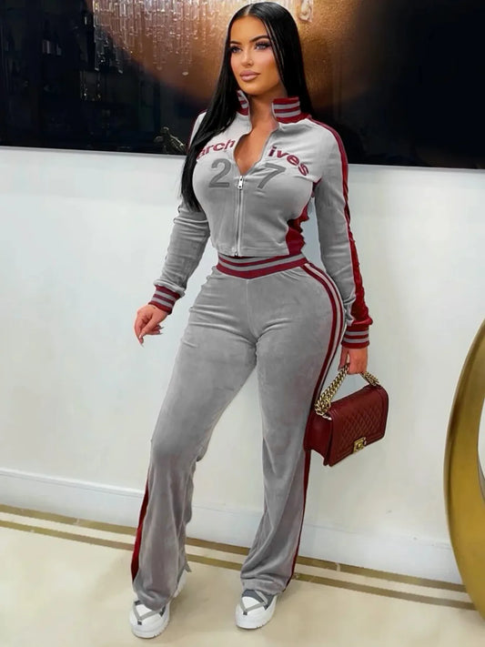 Velvet Flare Pants Tracksuit