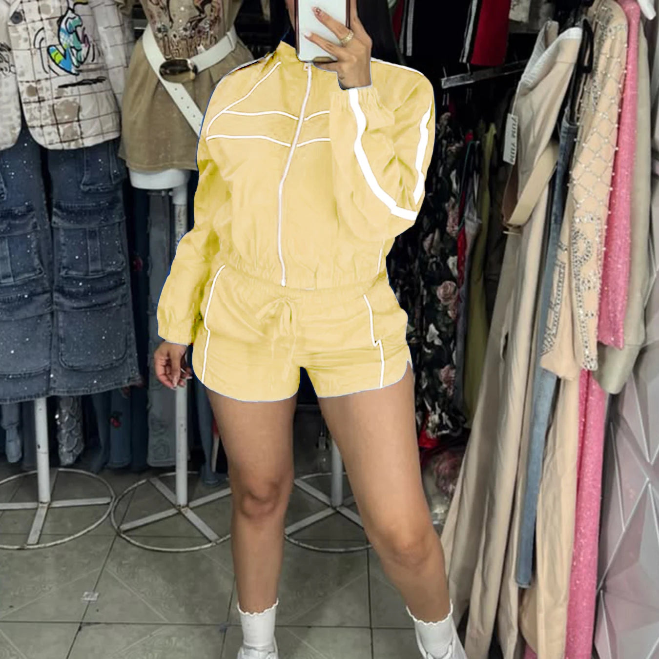 Color Block Drawstring and Jacket Shorts.